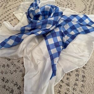 Blue and White Checkered Silk Scarf